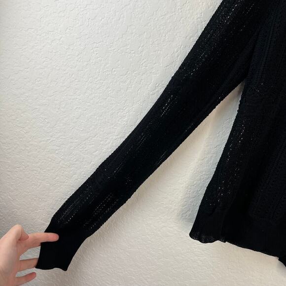 Generation Love Black Pointelle Open Knit Cardigan Small Old Money Quiet Luxury - Picture 5 of 9
